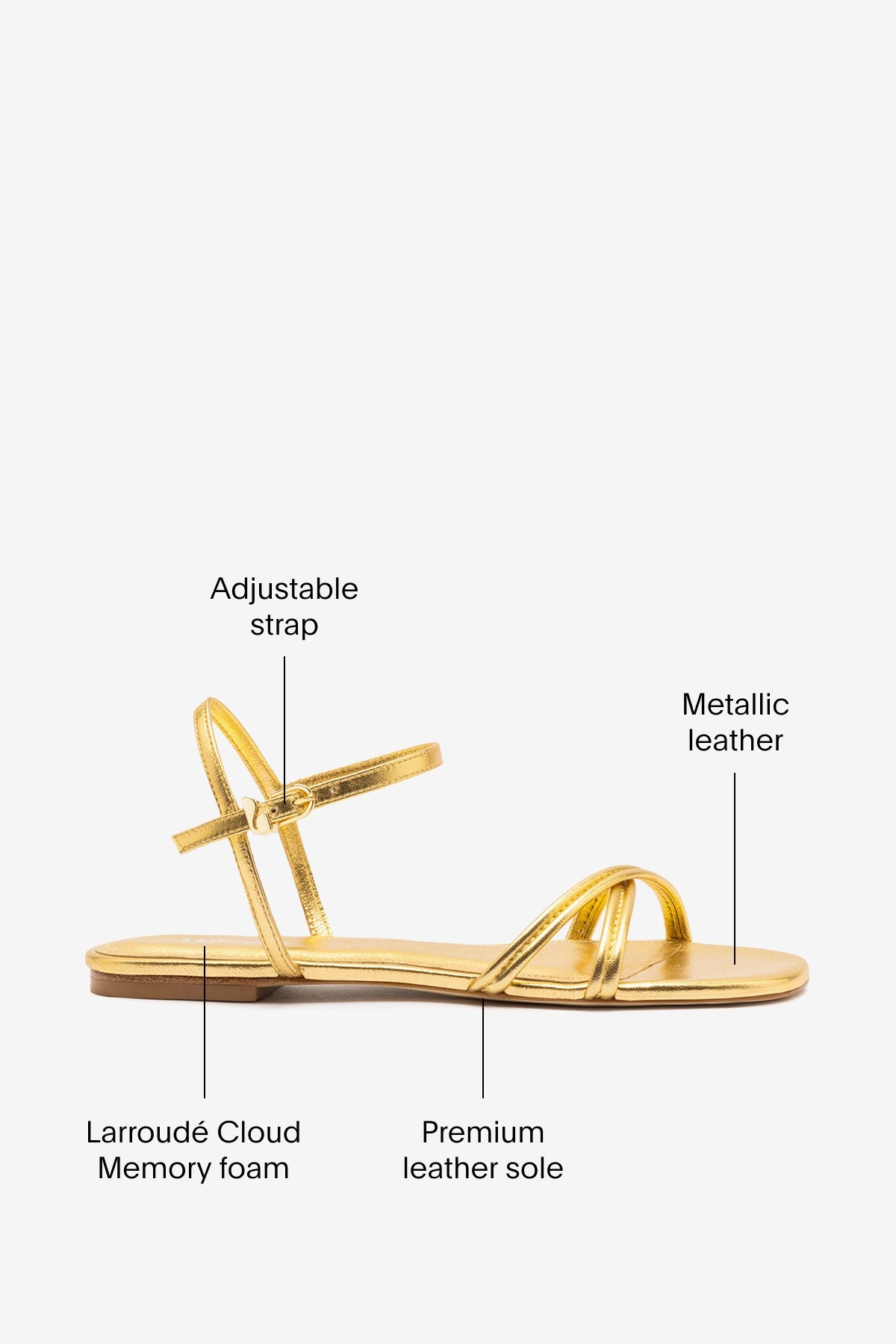Larroude Annie Sandal Ankle Tie In Gold Metallic Leather
