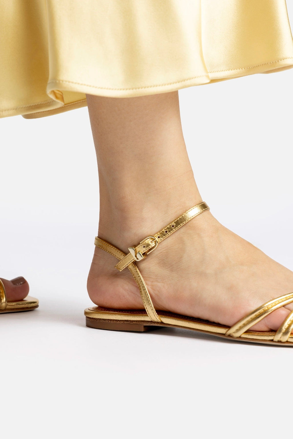 Larroude Annie Sandal Ankle Tie In Gold Metallic Leather