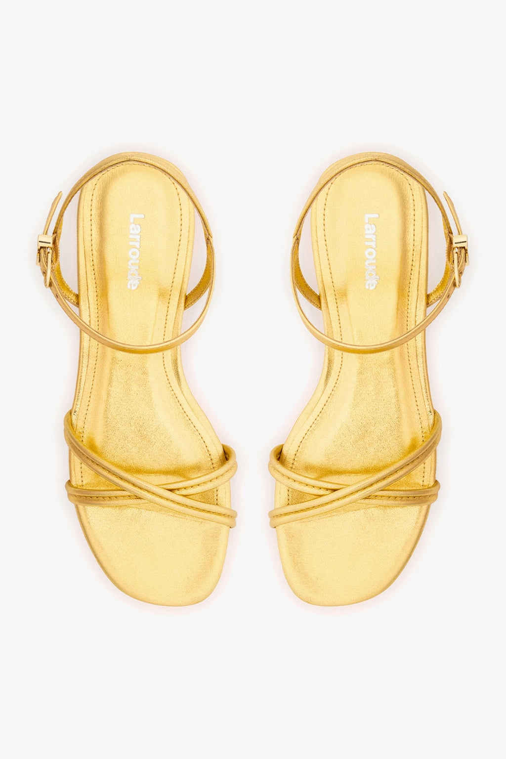 Larroude Annie Sandal Ankle Tie In Gold Metallic Leather