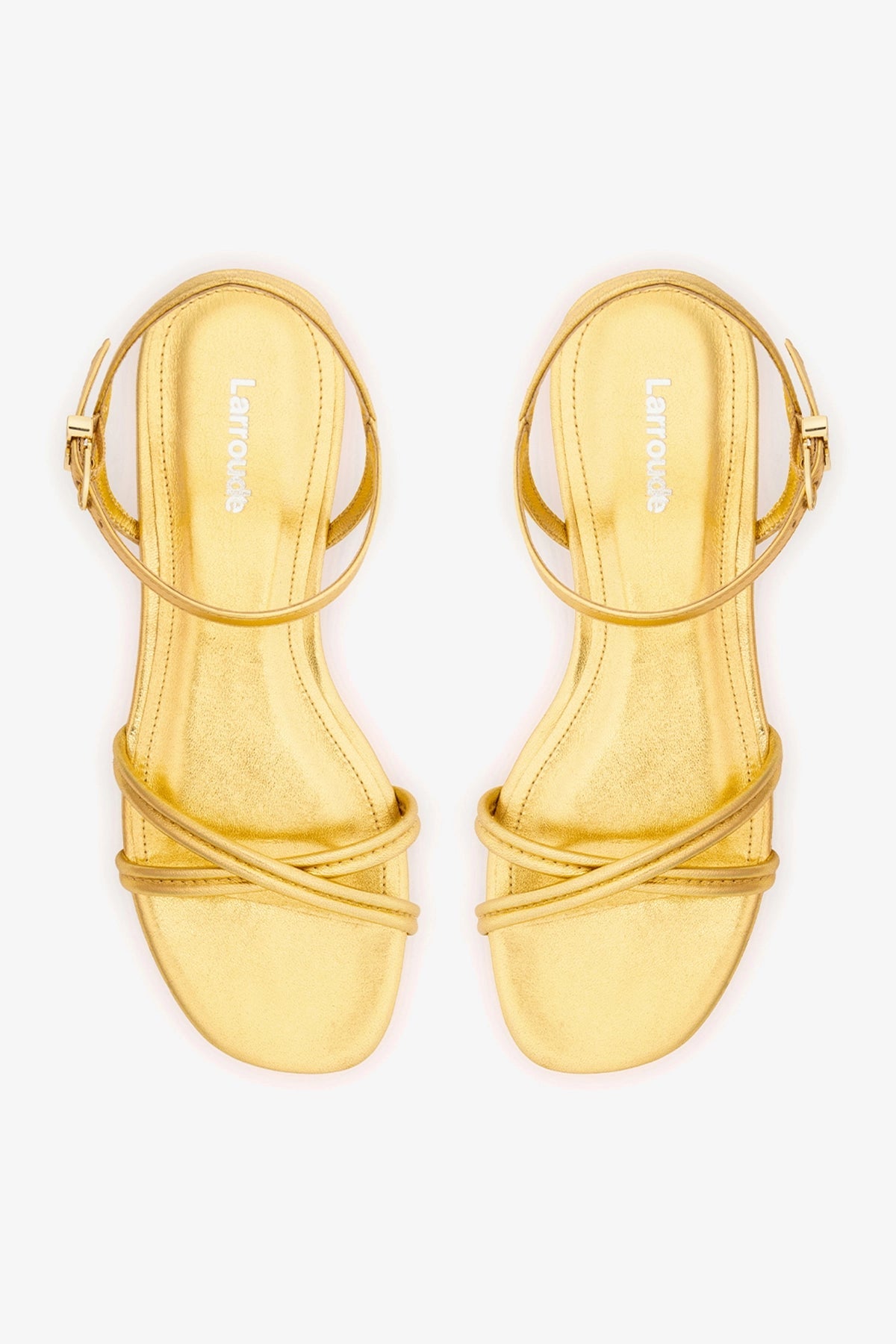 Larroude Annie Sandal Ankle Tie In Gold Metallic Leather