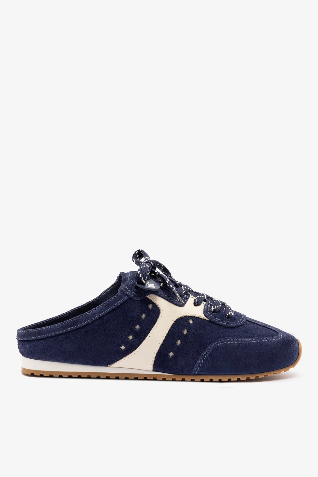 Larroude Stella Mule In Navy Suede and Ivory Leather