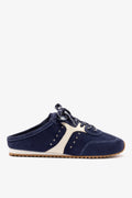 Larroude Stella Mule In Navy Suede and Ivory Leather