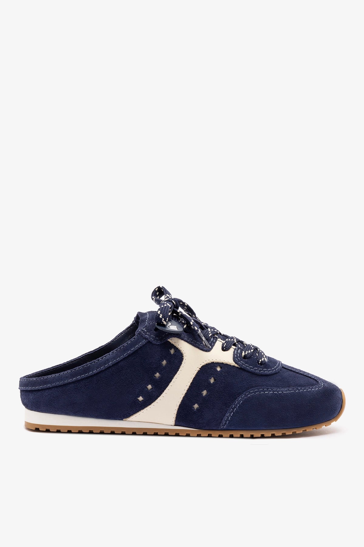 Larroude Stella Mule In Navy Suede and Ivory Leather