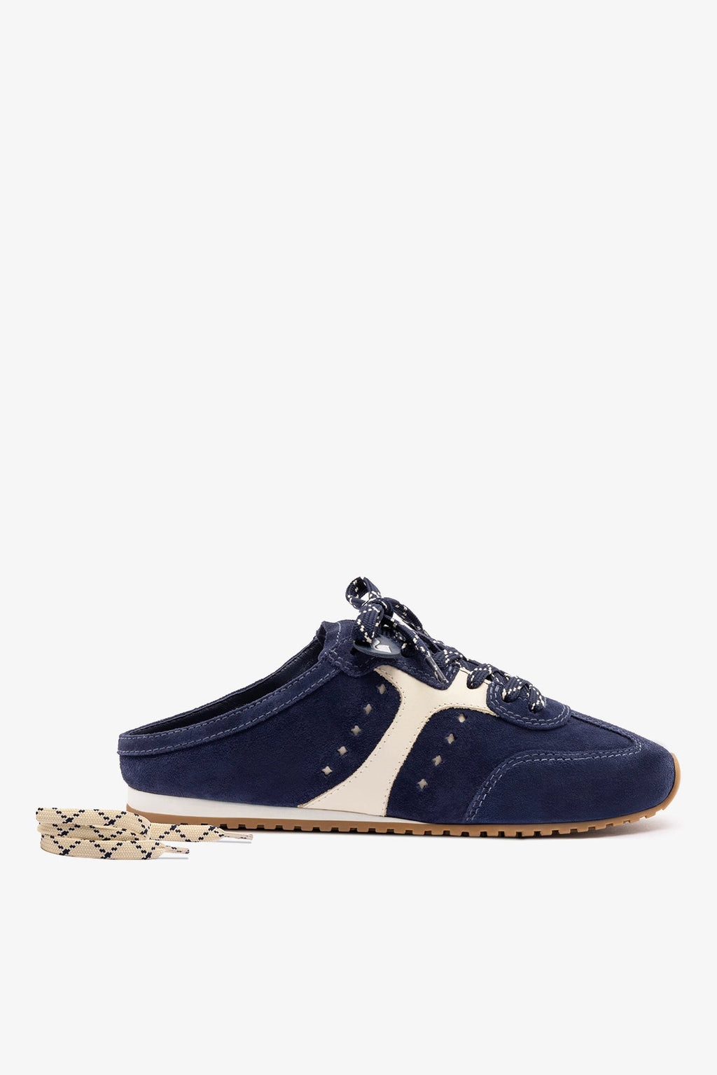 Larroude Stella Mule In Navy Suede and Ivory Leather