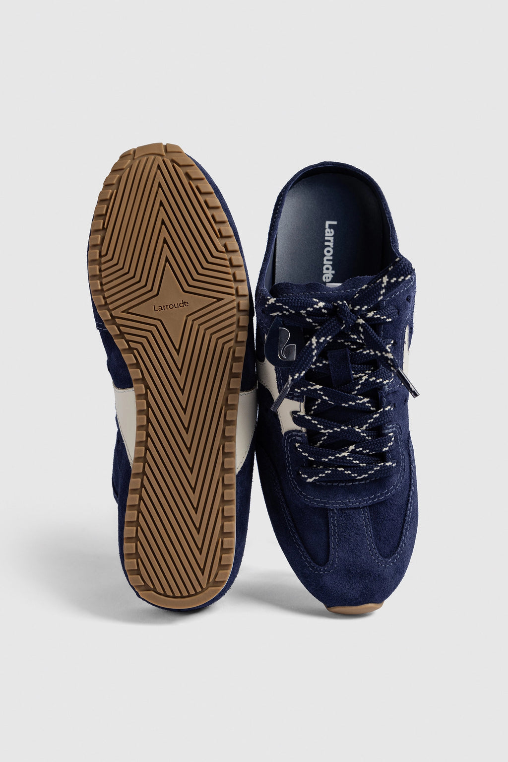 Larroude Stella Mule In Navy Suede and Ivory Leather