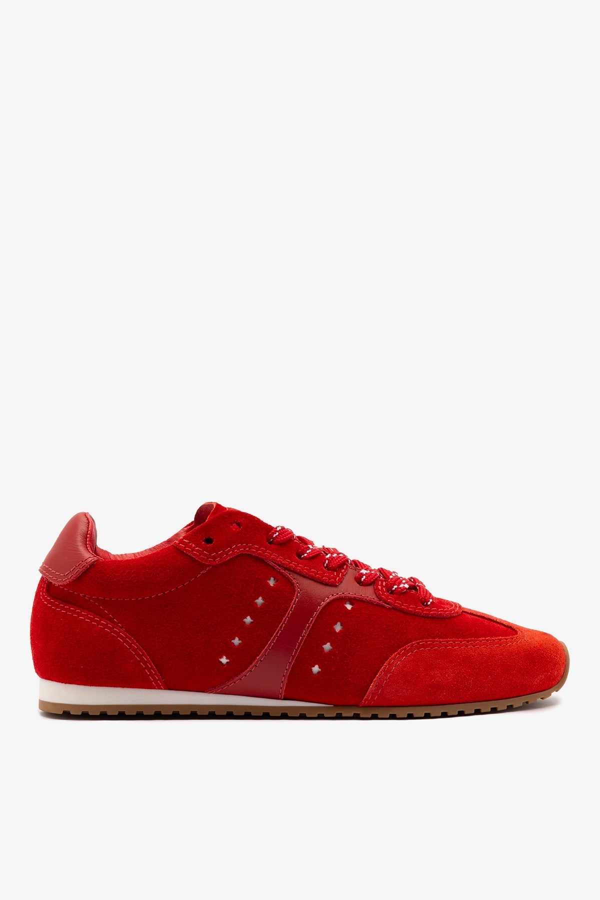 Larroude Stella Sneaker In Scarlet Suede and Blood Red Leather