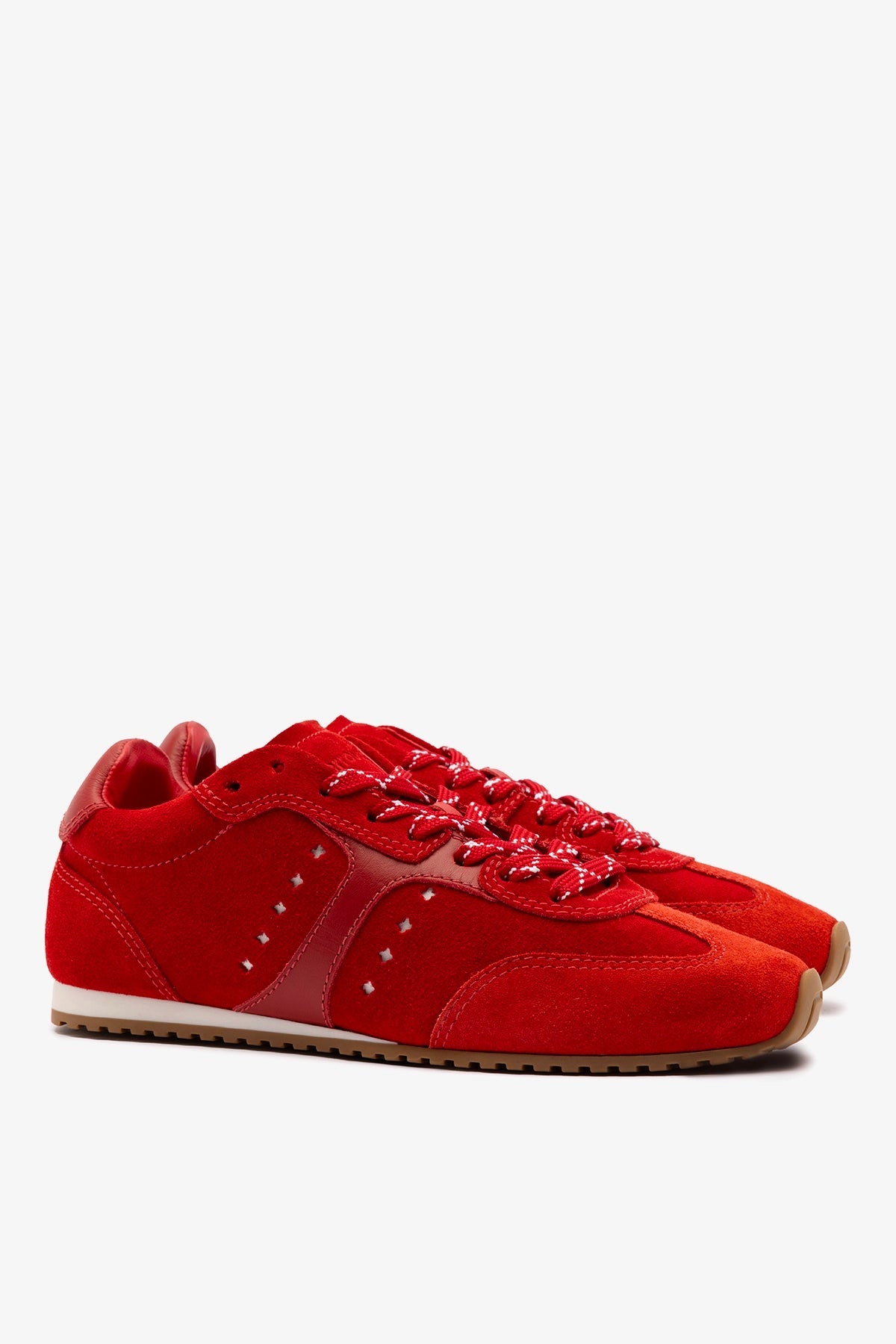 Larroude Stella Sneaker In Scarlet Suede and Blood Red Leather