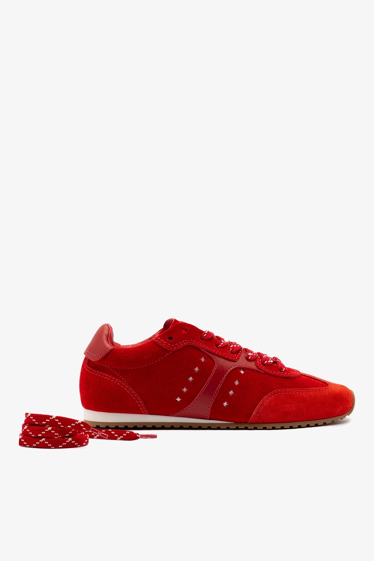 Larroude Stella Sneaker In Scarlet Suede and Blood Red Leather
