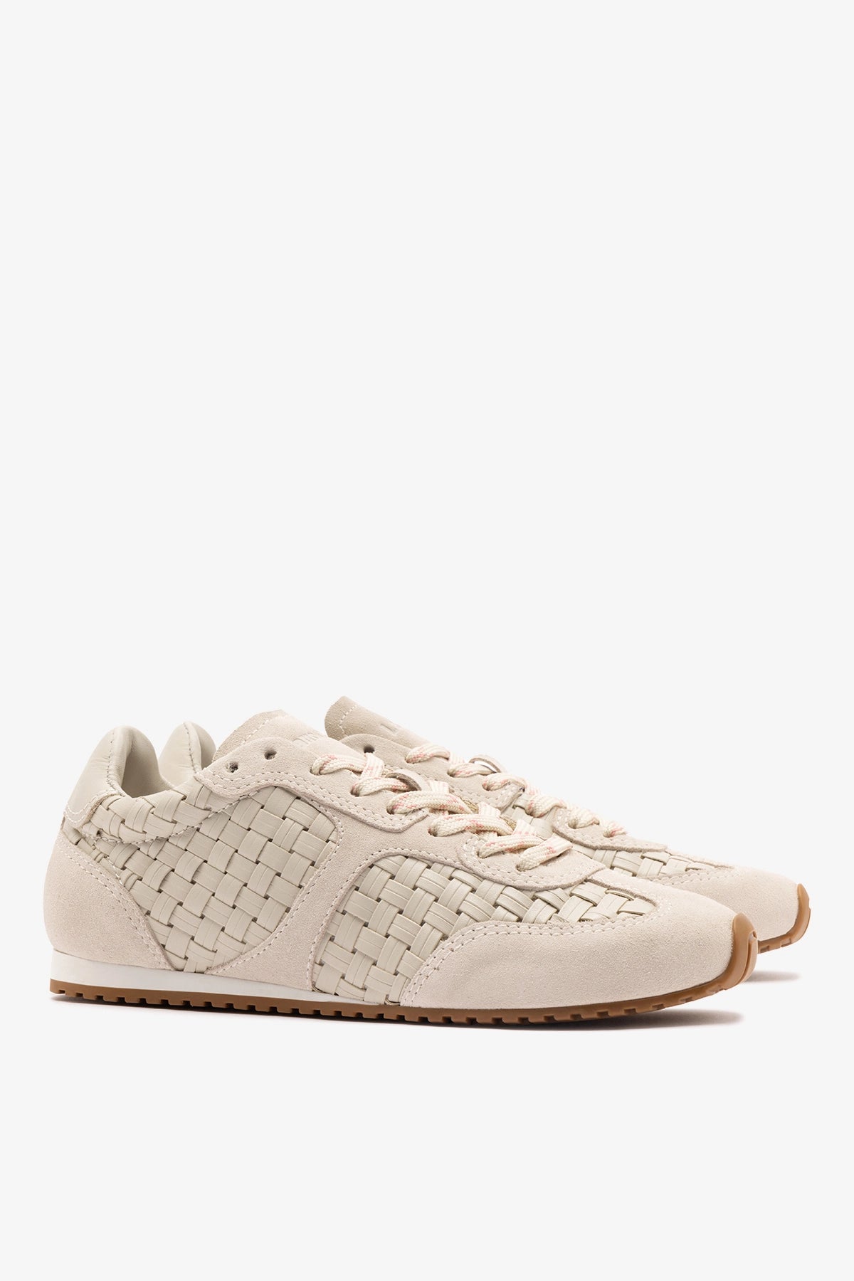 Larroude Stella Macrame Sneaker In Mushroom Grey Leather and Suede