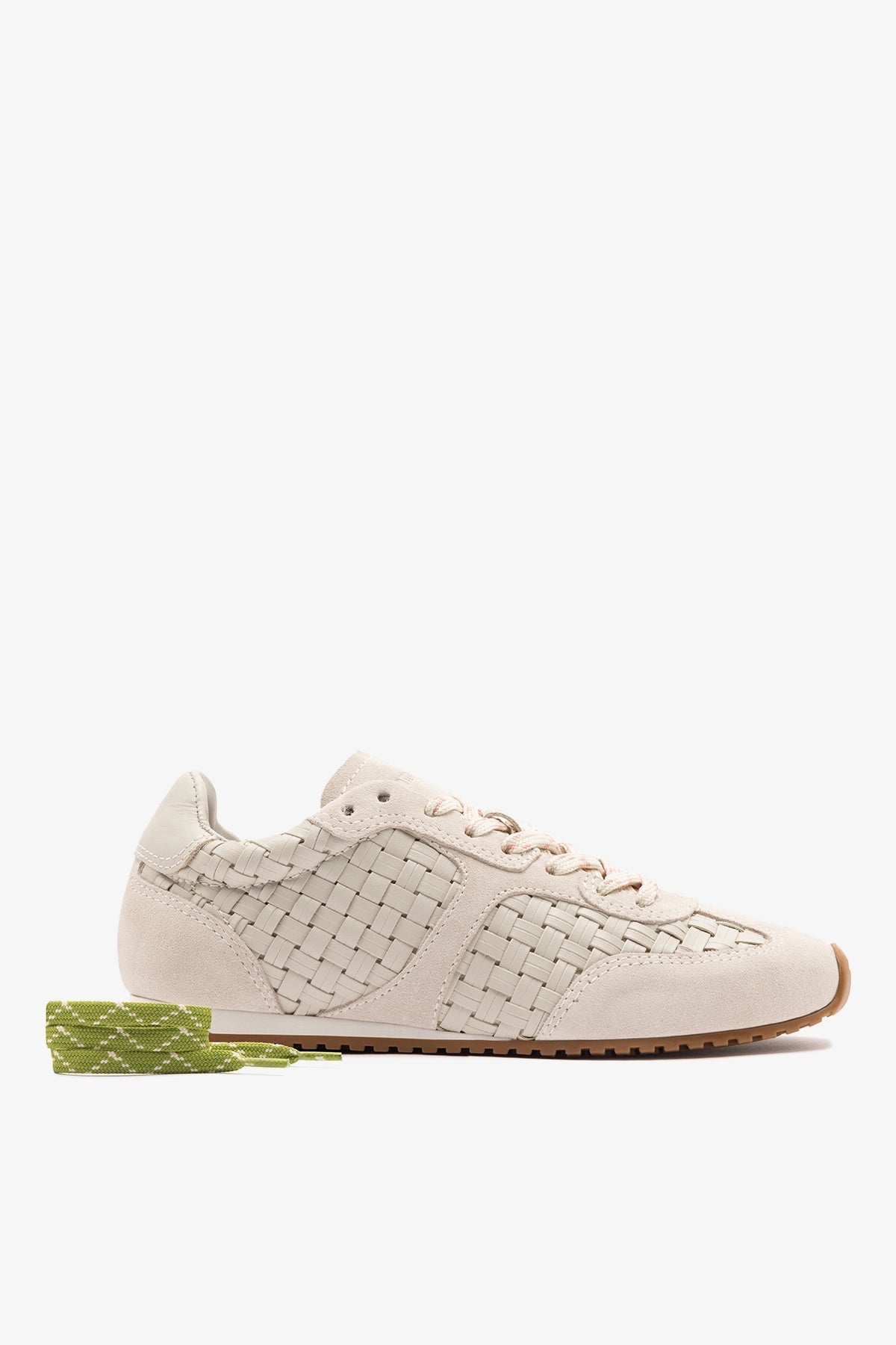 Larroude Stella Macrame Sneaker In Mushroom Grey Leather and Suede
