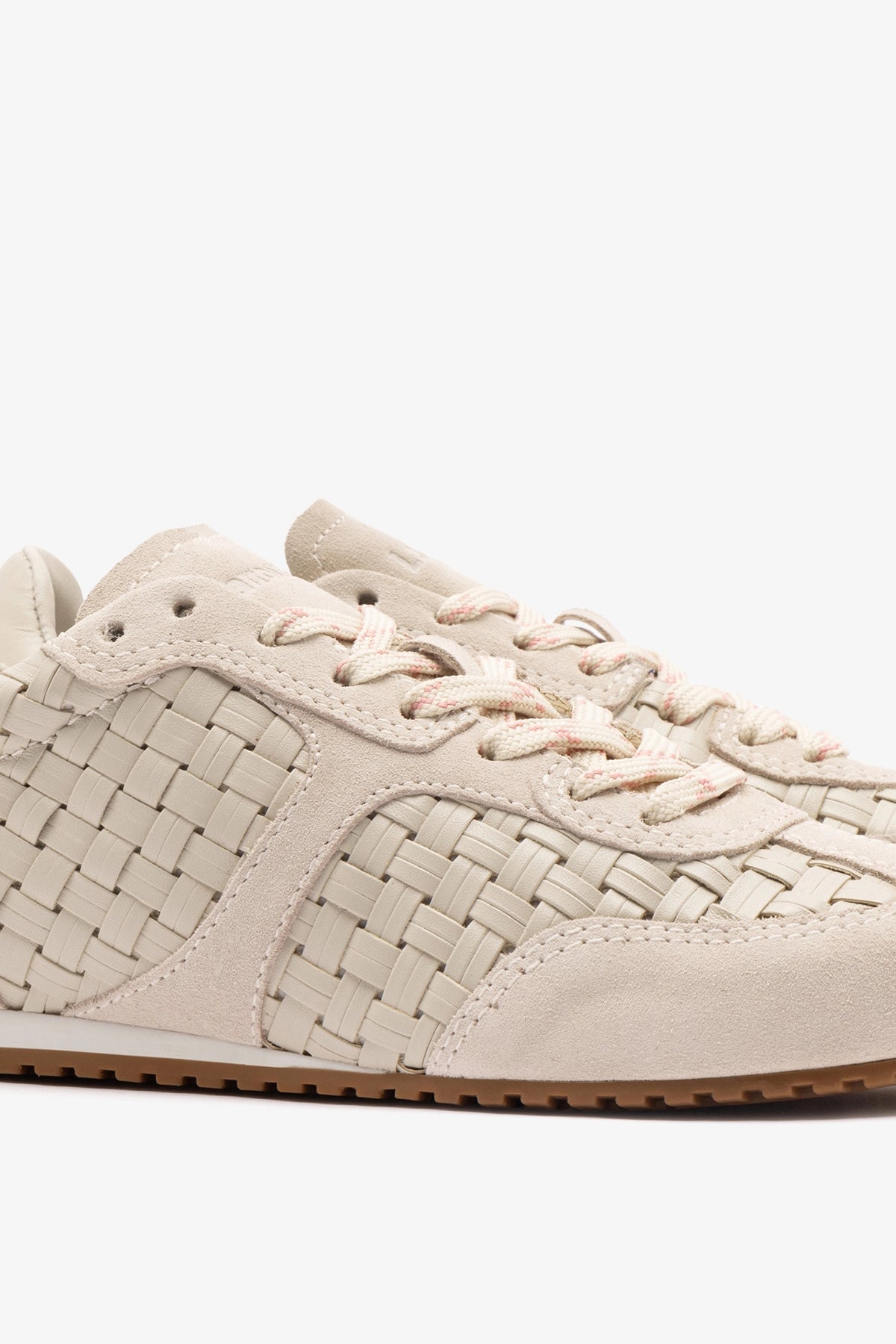 Larroude Stella Macrame Sneaker In Mushroom Grey Leather and Suede
