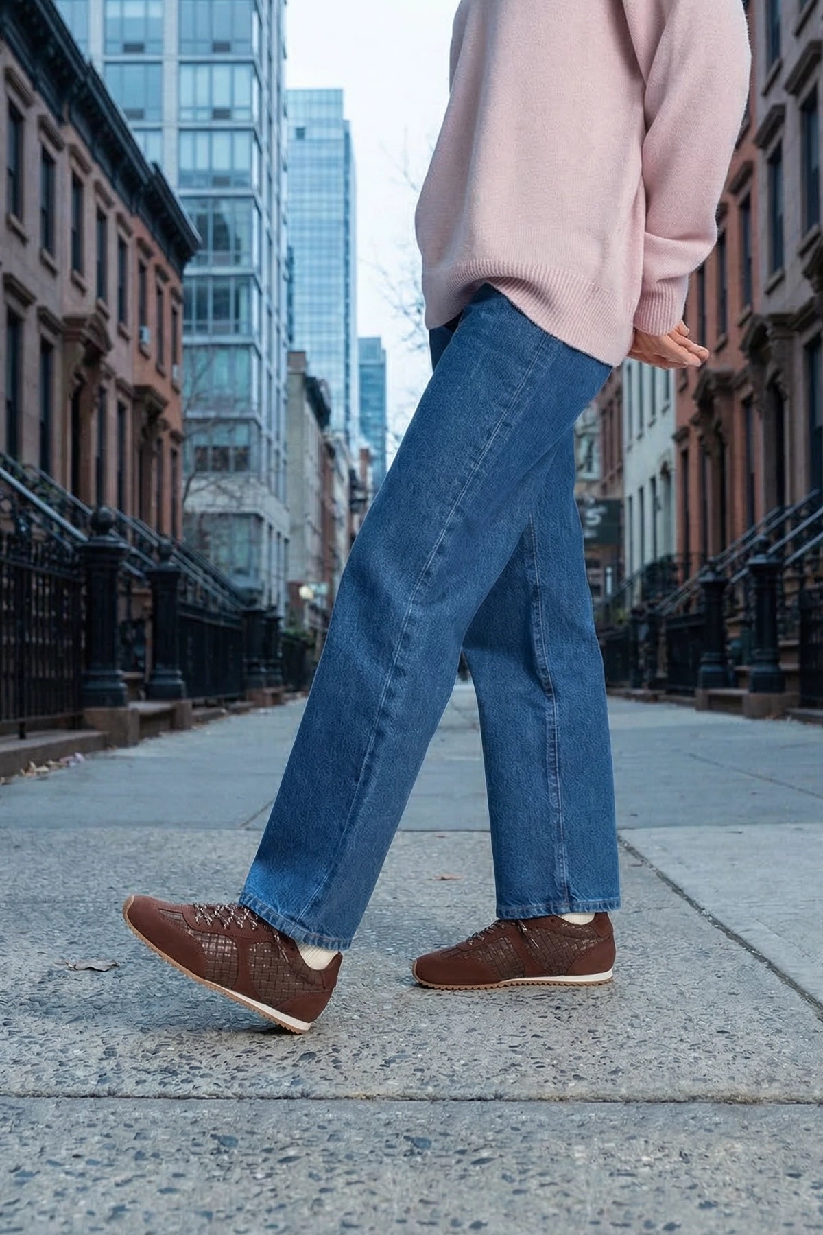 Larroude Stella Macrame Sneaker In Brown Leather and Suede