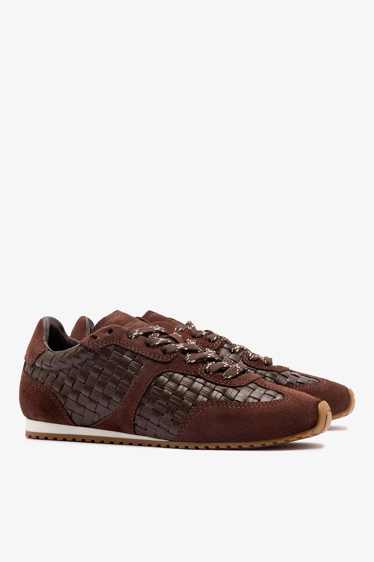 Larroude Stella Macrame Sneaker In Brown Leather and Suede