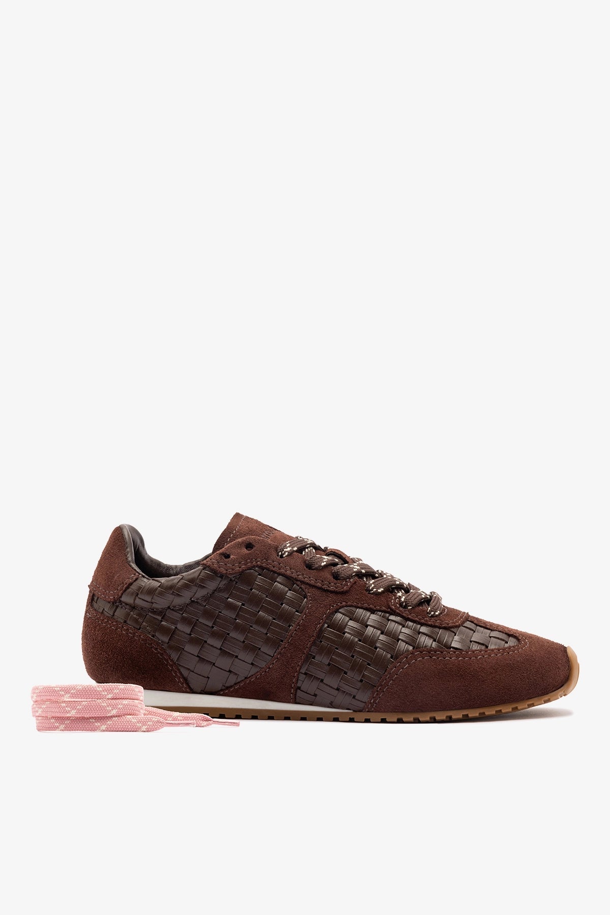 Larroude Stella Macrame Sneaker In Brown Leather and Suede