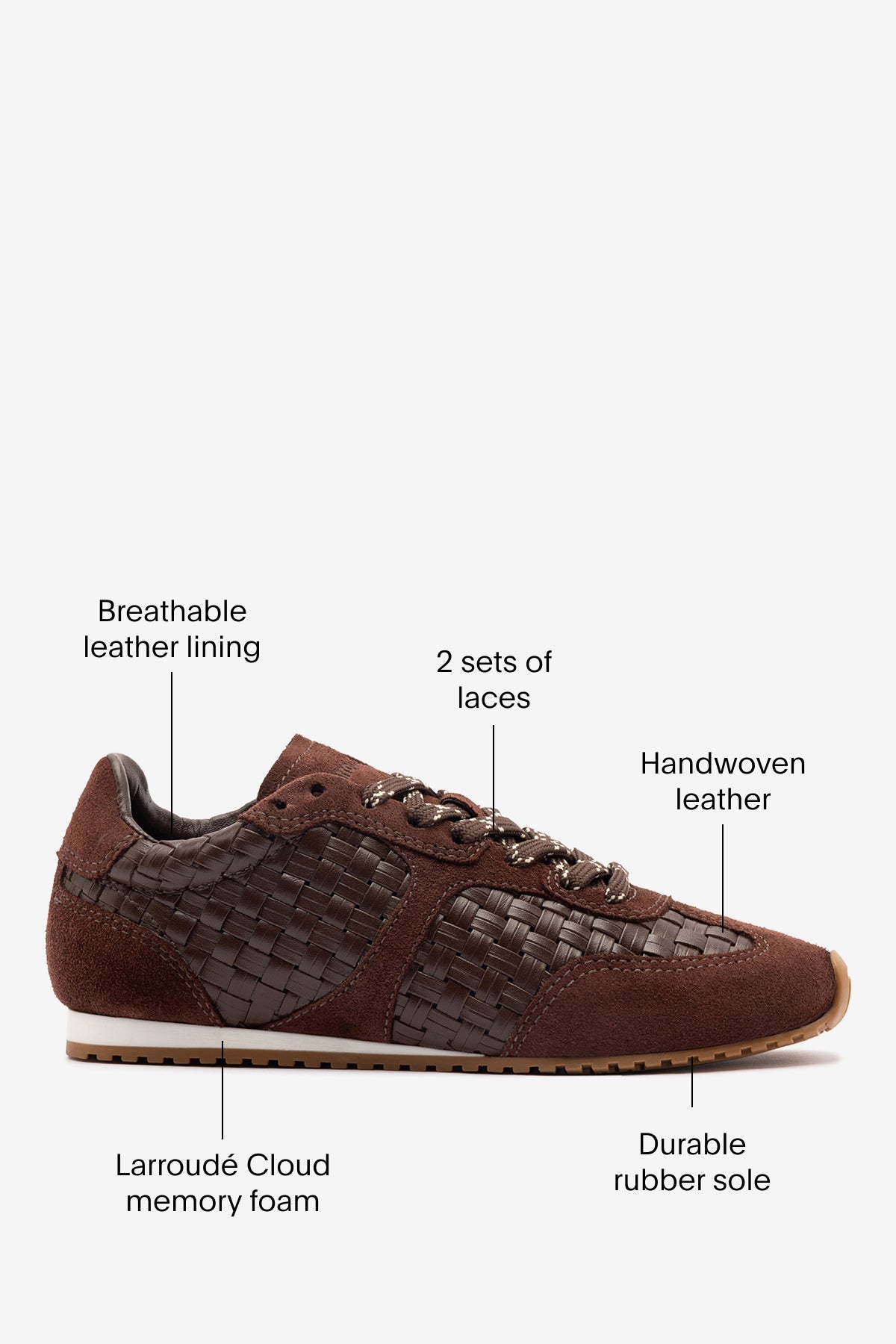 Larroude Stella Macrame Sneaker In Brown Leather and Suede