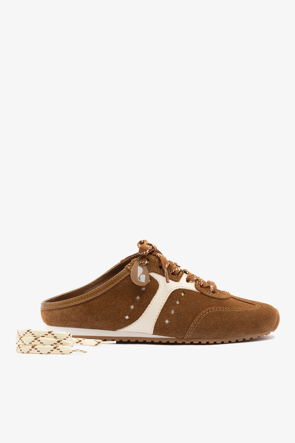 Larroude Stella Mule In Russet Suede and Ivory Leather