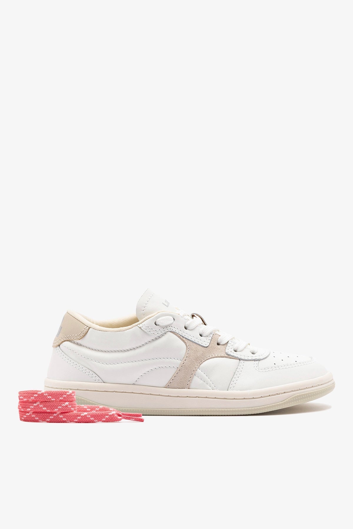 Larroude George Sneaker In White Leather and Mushroom Grey Suede