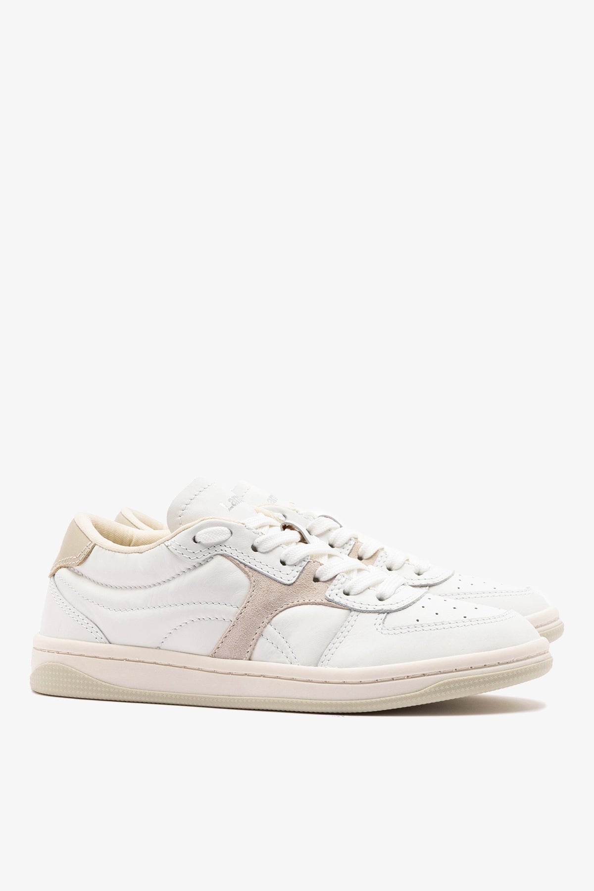 Larroude George Sneaker In White Leather and Mushroom Grey Suede