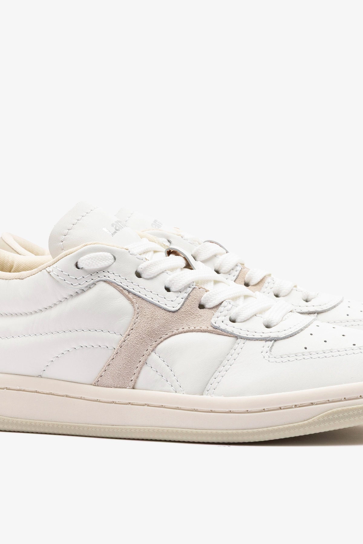 Larroude George Sneaker In White Leather and Mushroom Grey Suede
