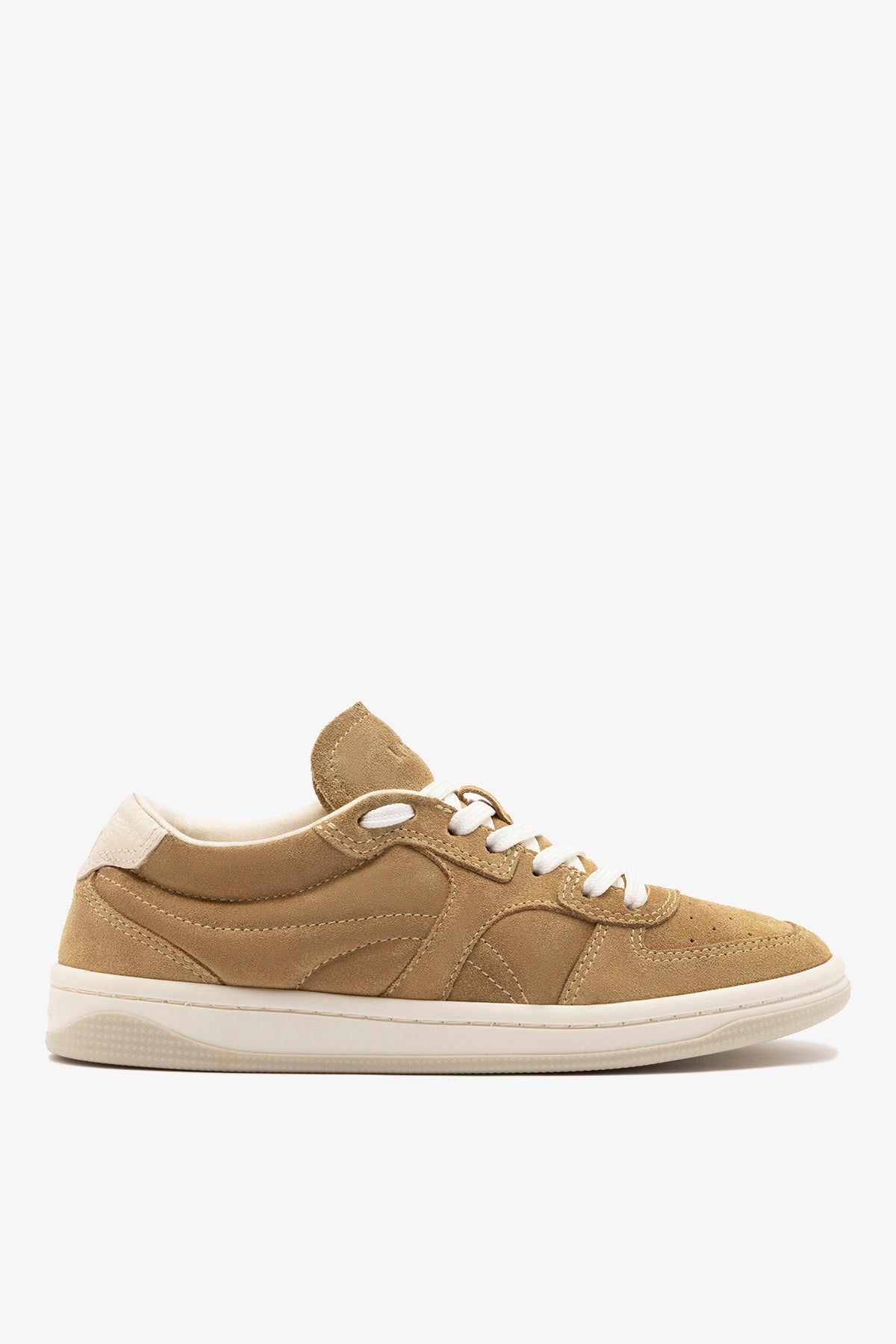 Larroude George Sneaker In Peanut Suede and Ivory Leather