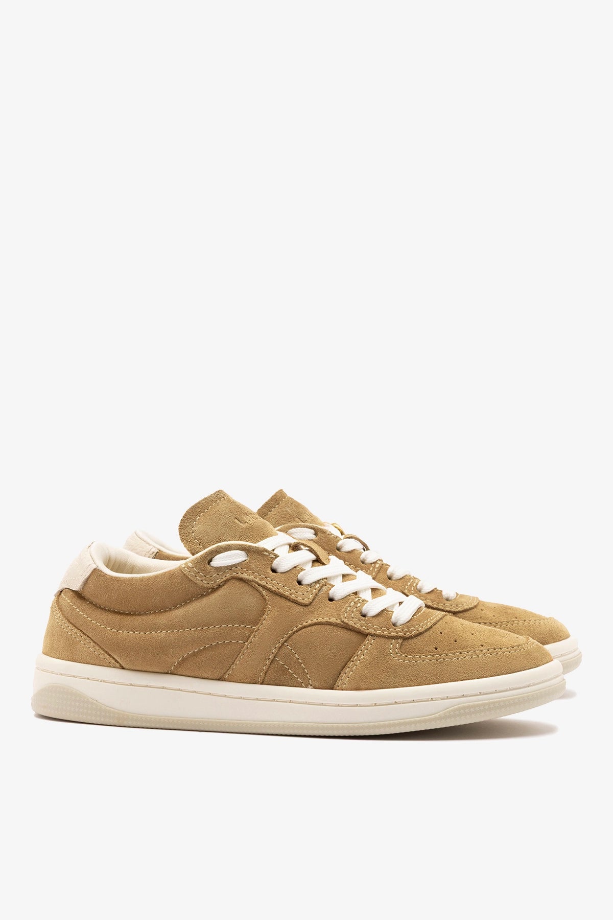 Larroude George Sneaker In Peanut Suede and Ivory Leather