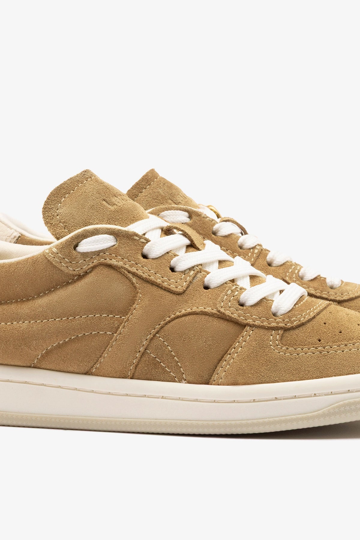 Larroude George Sneaker In Peanut Suede and Ivory Leather