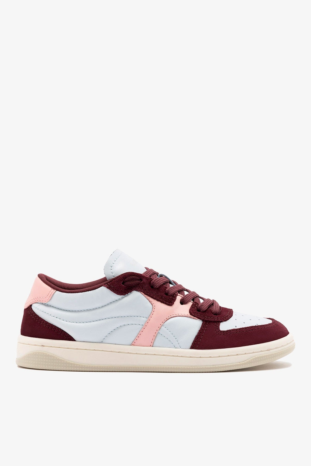 Larroude George Sneaker In Burgundy Suede and Maya and Tulip Leather