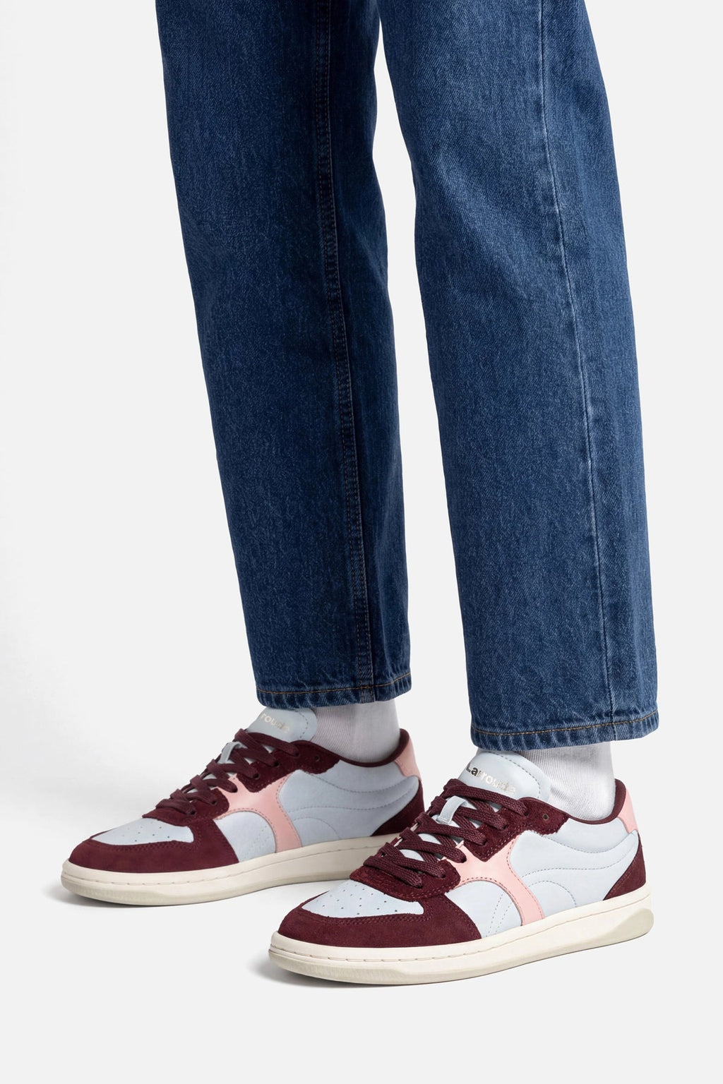 Larroude George Sneaker In Burgundy Suede and Maya and Tulip Leather