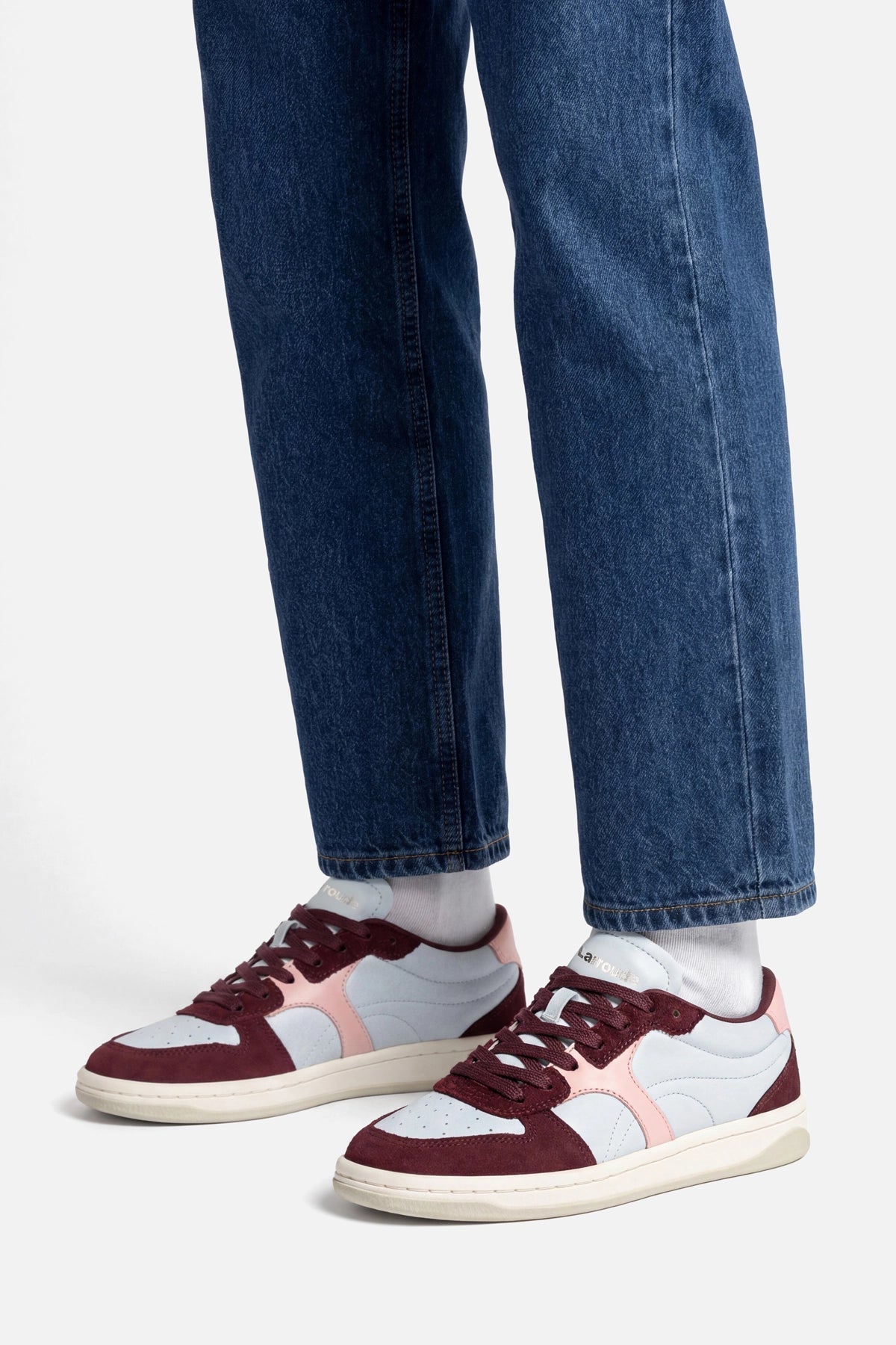 Larroude George Sneaker In Burgundy Suede and Maya and Tulip Leather