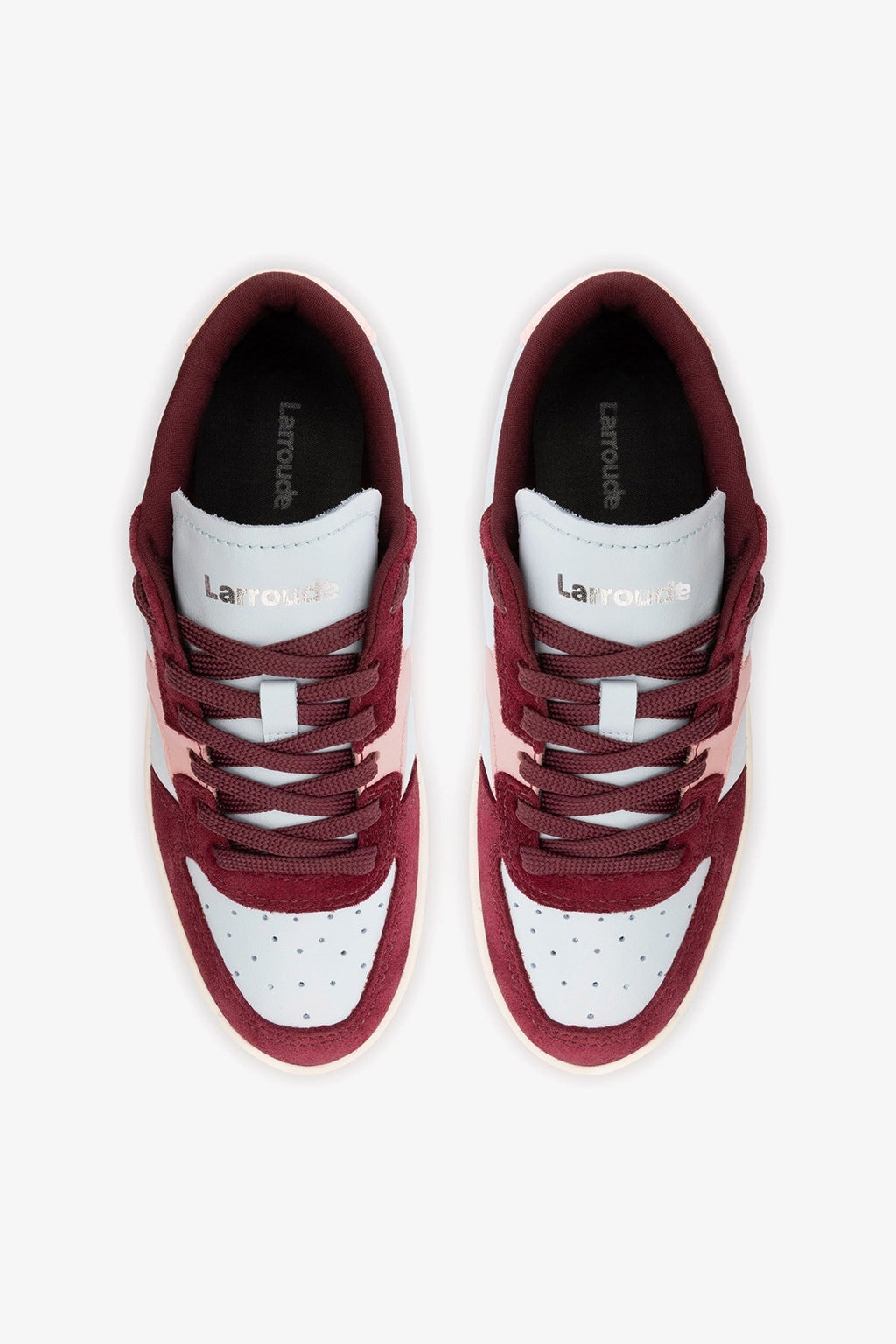 Larroude George Sneaker In Burgundy Suede and Maya and Tulip Leather