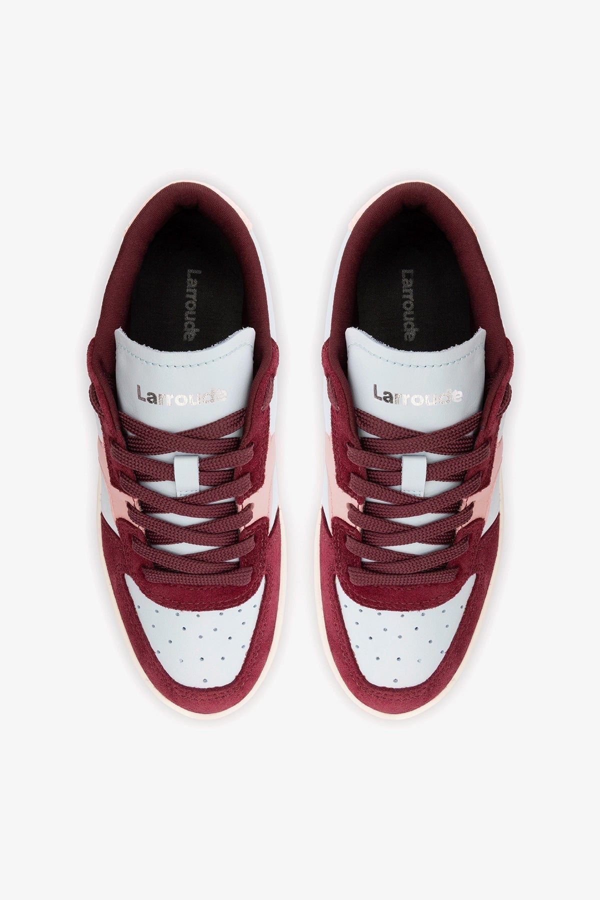 Larroude George Sneaker In Burgundy Suede and Maya and Tulip Leather