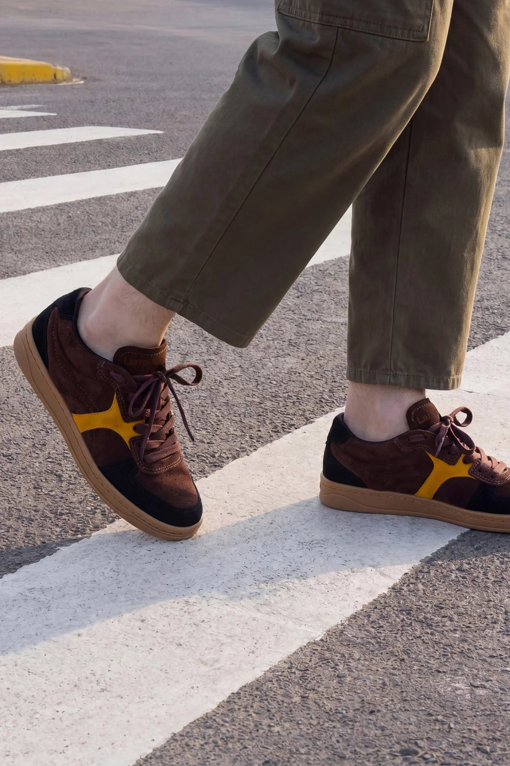 Larroude George Sneaker Brown and Yellow Suede