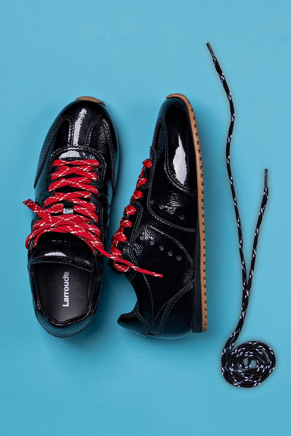 Larroude Stella Sneaker In Black Patent Leather