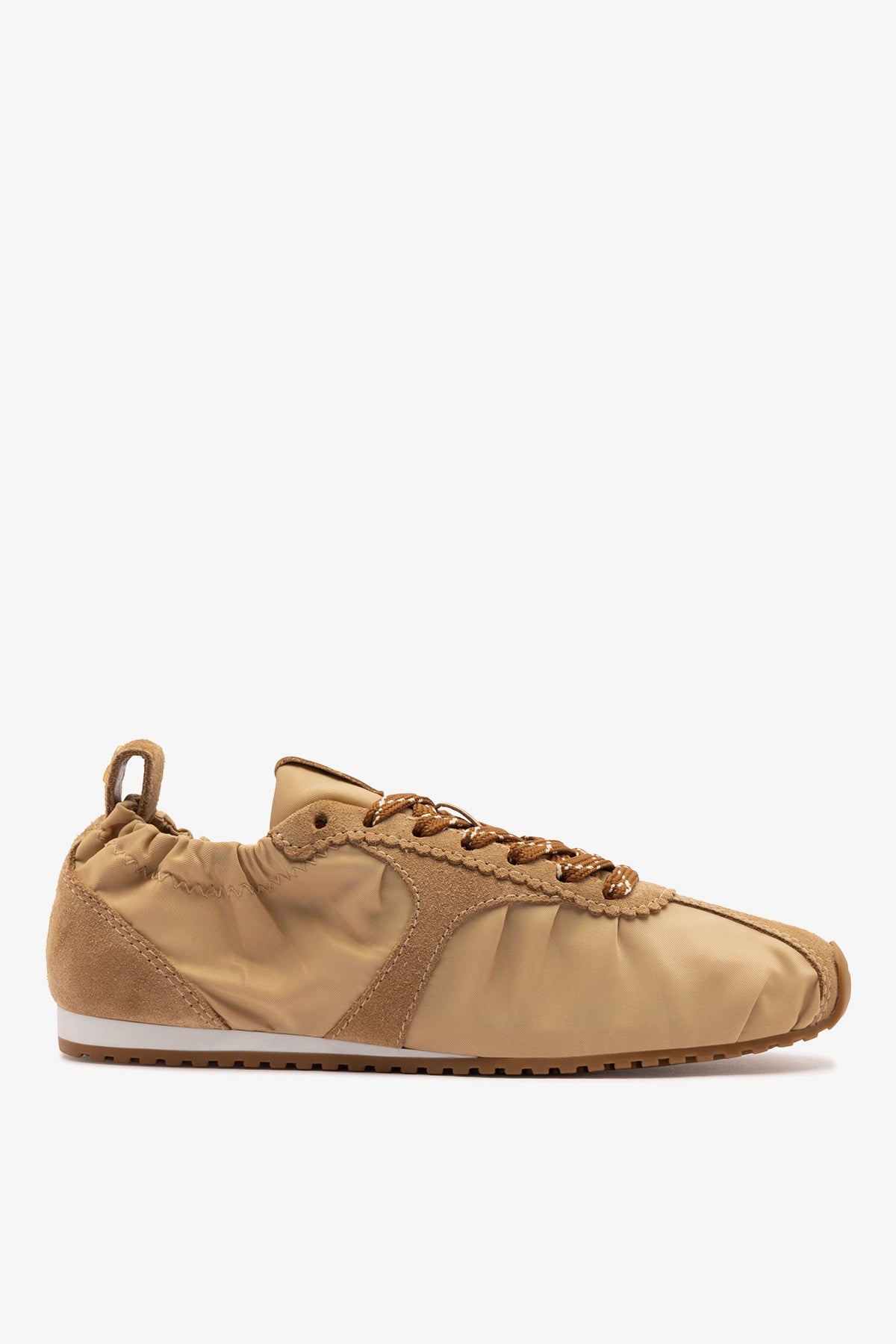Larroude Stella Lite Sneaker In Peanut Nylon and Suede