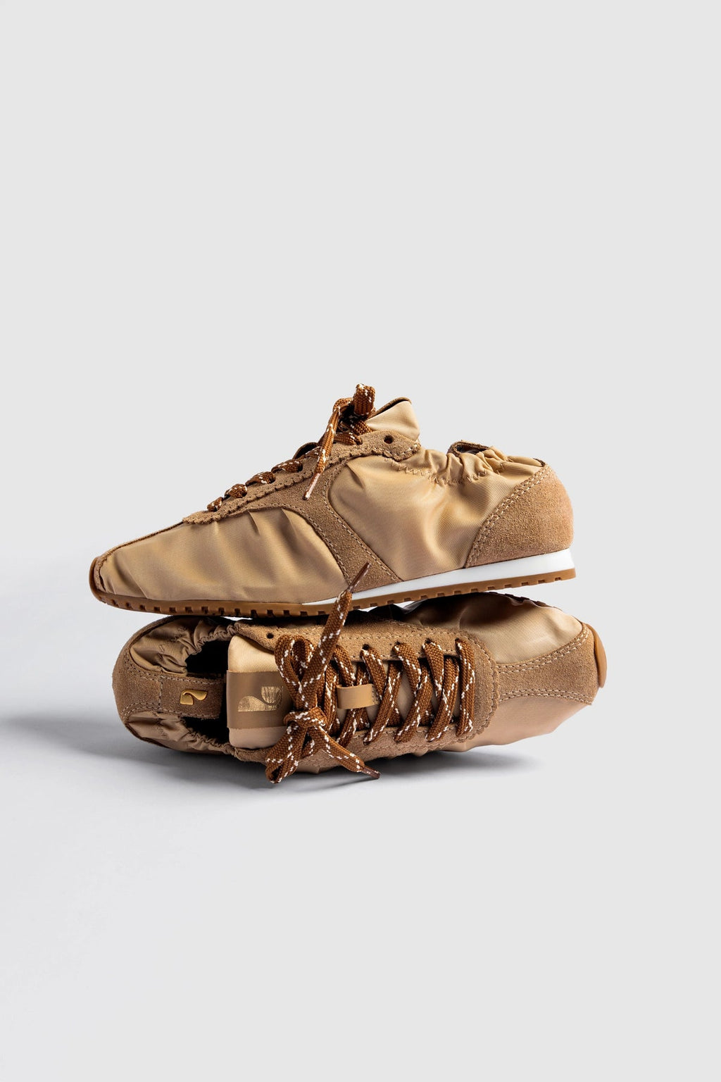 Larroude Stella Lite Sneaker In Peanut Nylon and Suede