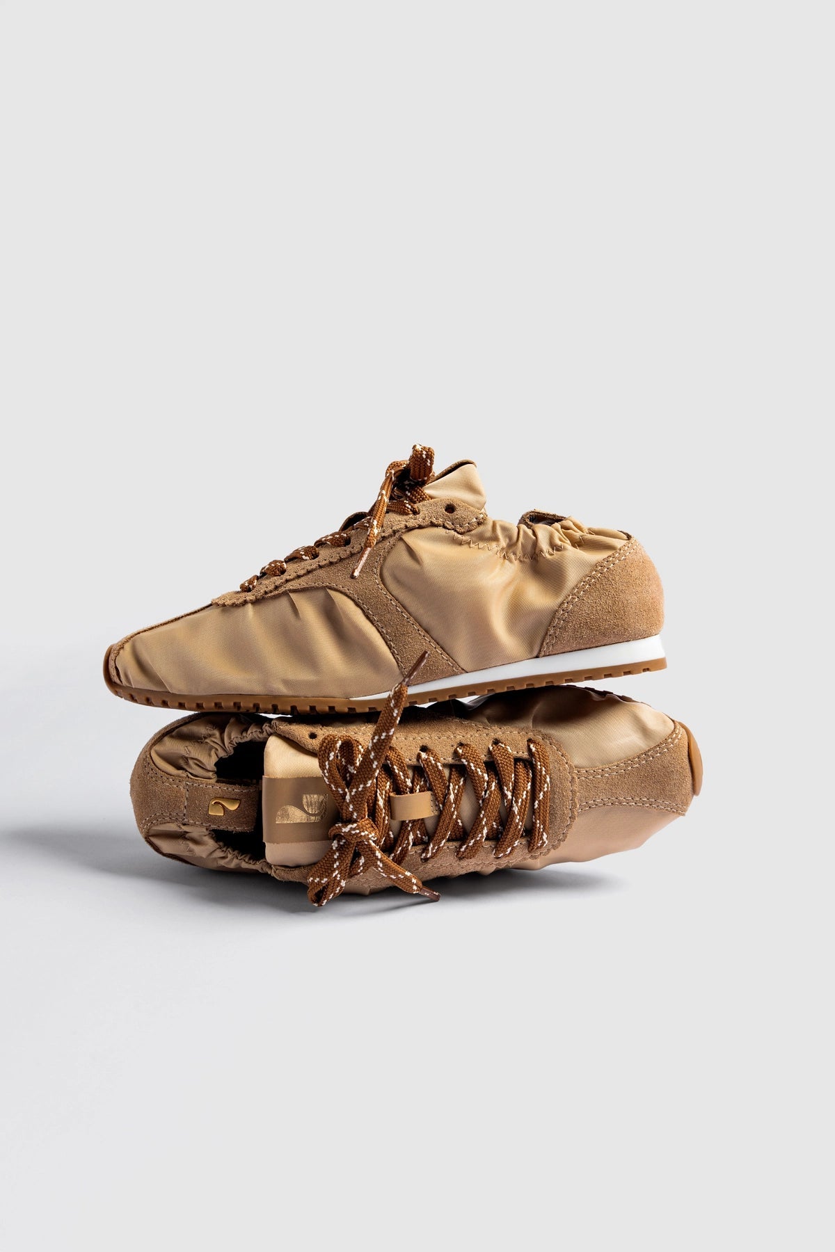 Larroude Stella Lite Sneaker In Peanut Nylon and Suede