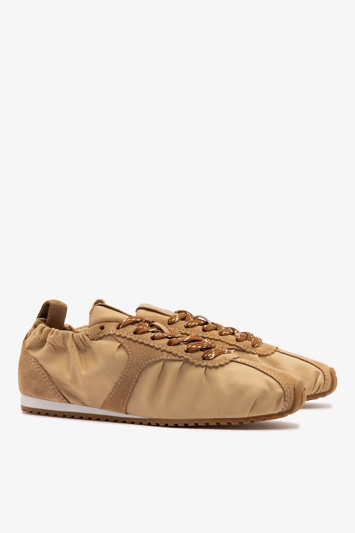Larroude Stella Lite Sneaker In Peanut Nylon and Suede