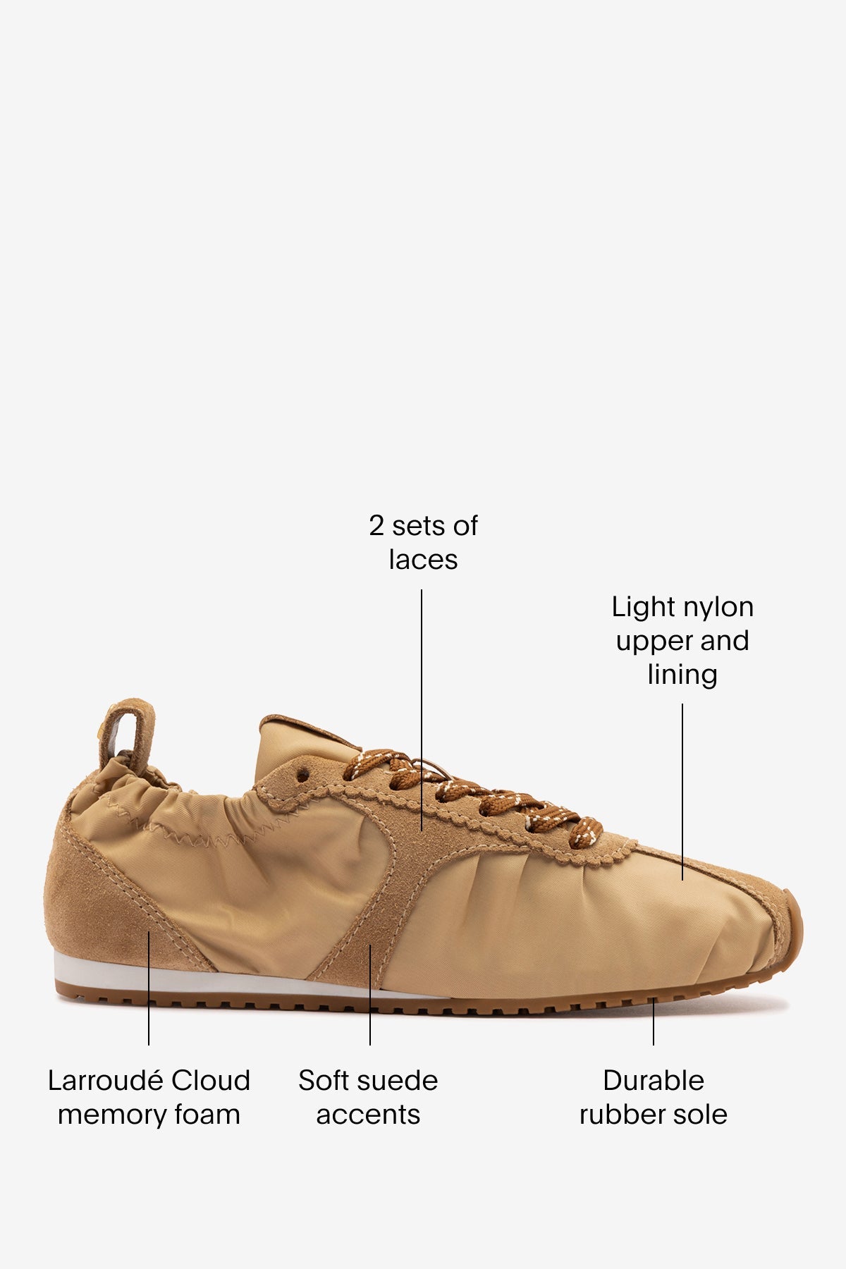 Larroude Stella Lite Sneaker In Peanut Nylon and Suede