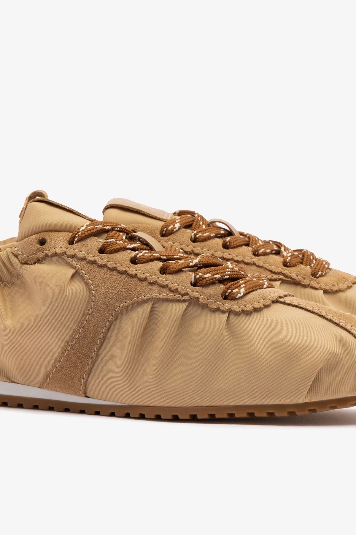 Larroude Stella Lite Sneaker In Peanut Nylon and Suede