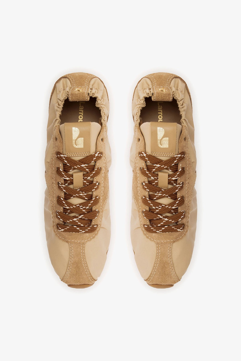 Larroude Stella Lite Sneaker In Peanut Nylon and Suede