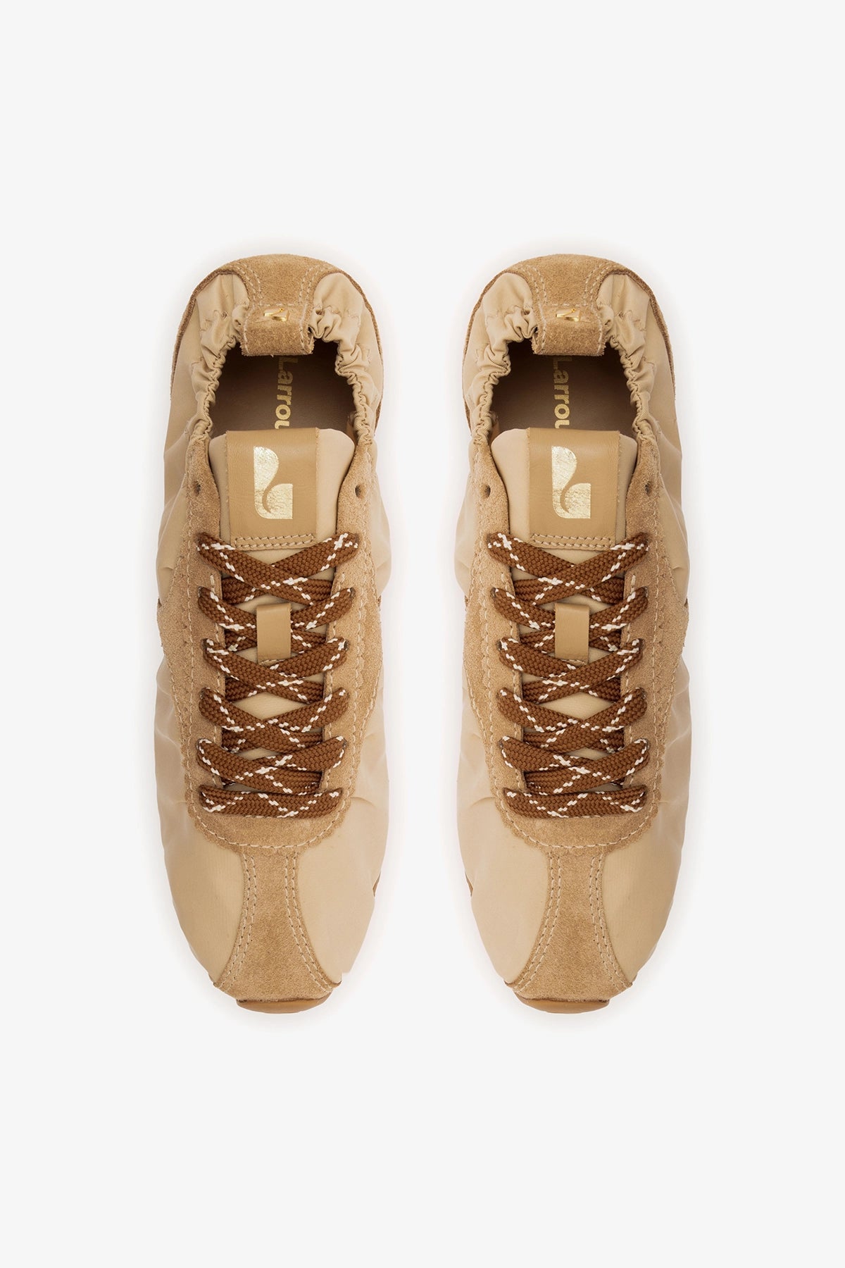 Larroude Stella Lite Sneaker In Peanut Nylon and Suede