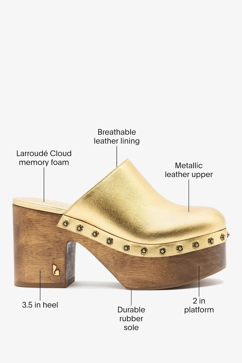 Larroude Miso Wooden Platform Clog Gold Leather