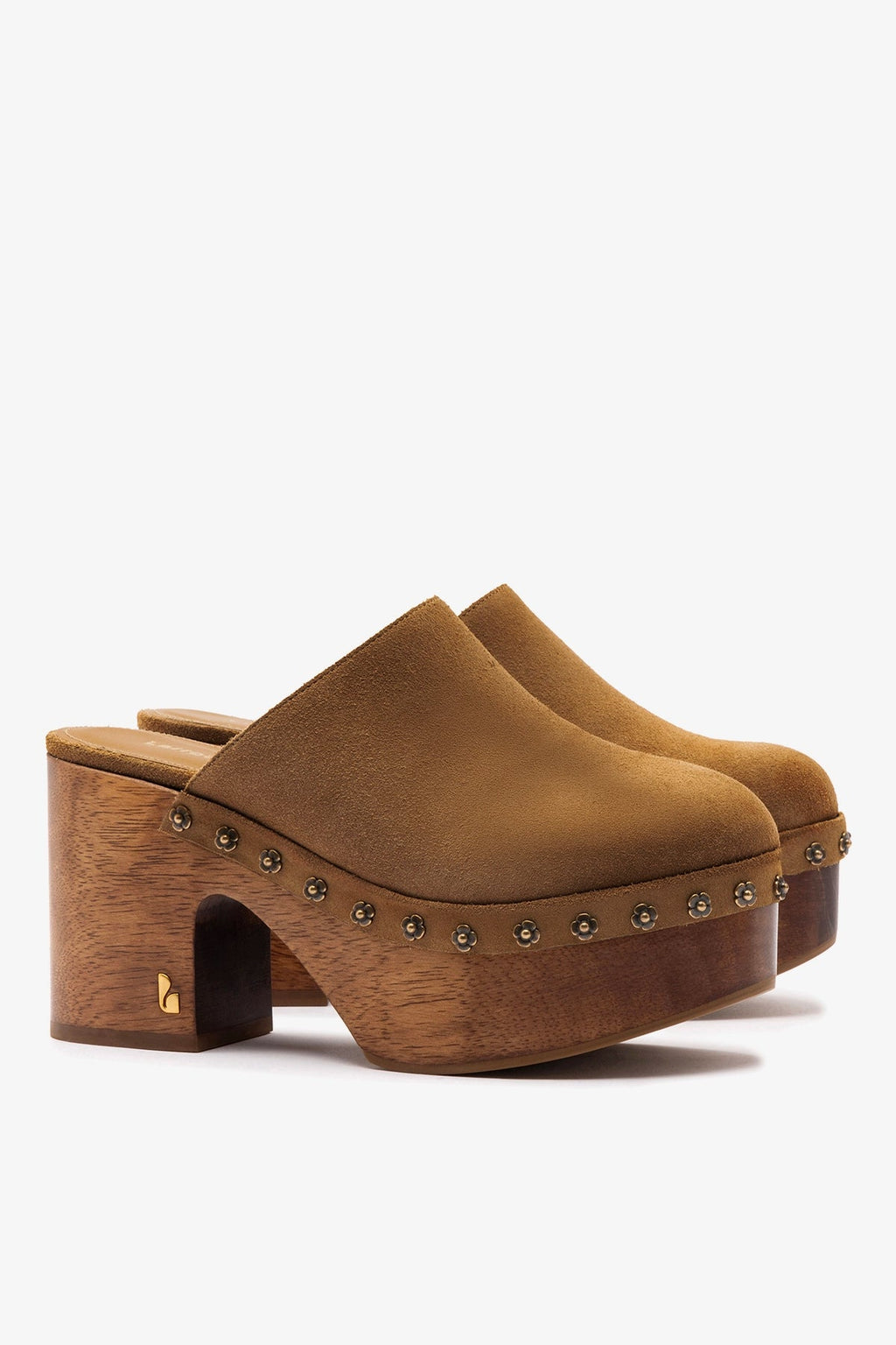 Larroude Miso Wooden Platform Clog In Peanut Suede