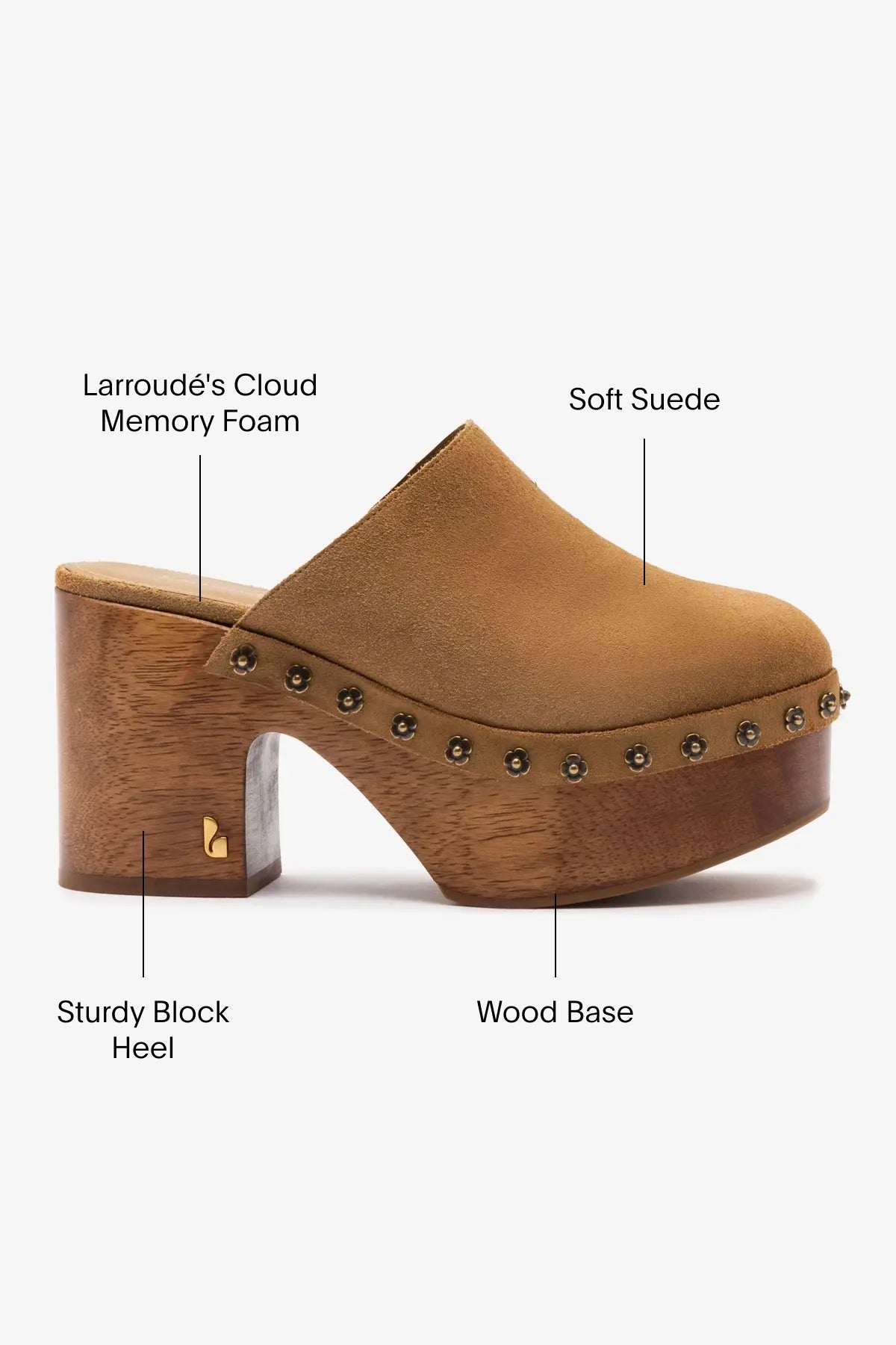 Larroude Miso Wooden Platform Clog In Peanut Suede