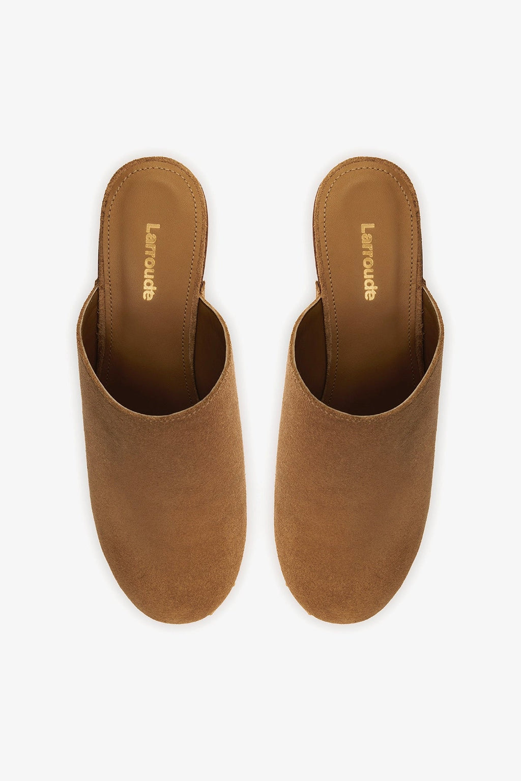 Larroude Miso Wooden Platform Clog In Peanut Suede