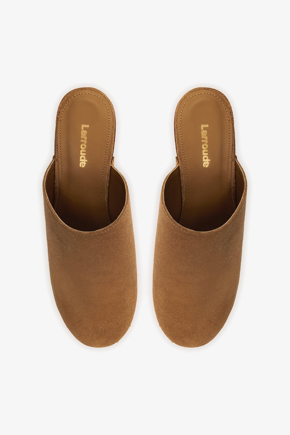 Larroude Miso Wooden Platform Clog In Peanut Suede
