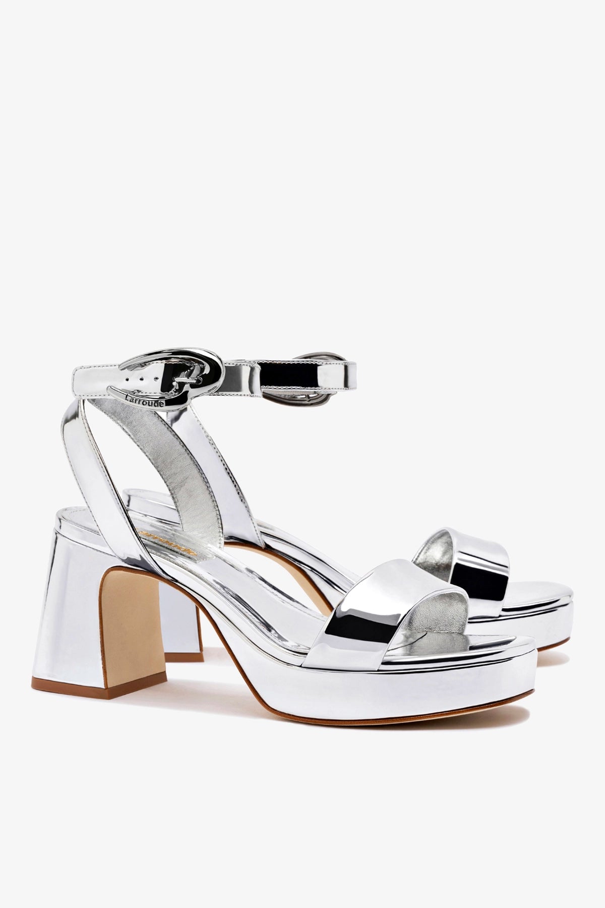 Larroude Dolly Verona Low Sandal In Silver Specchio
