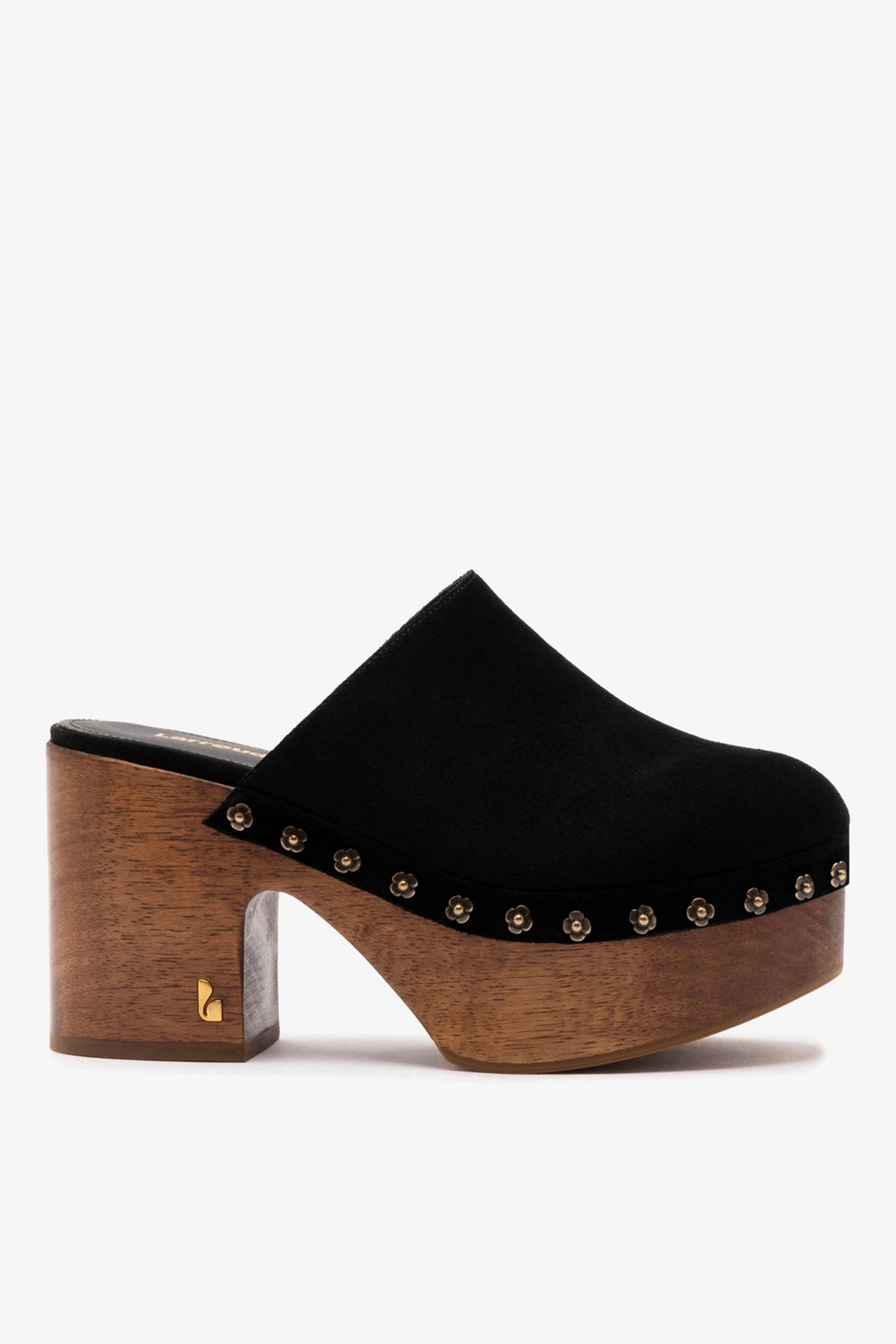 Larroude Miso Wooden Platform Clog In Black Suede