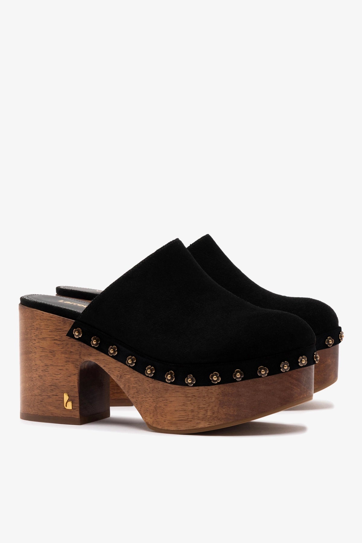 Larroude Miso Wooden Platform Clog In Black Suede