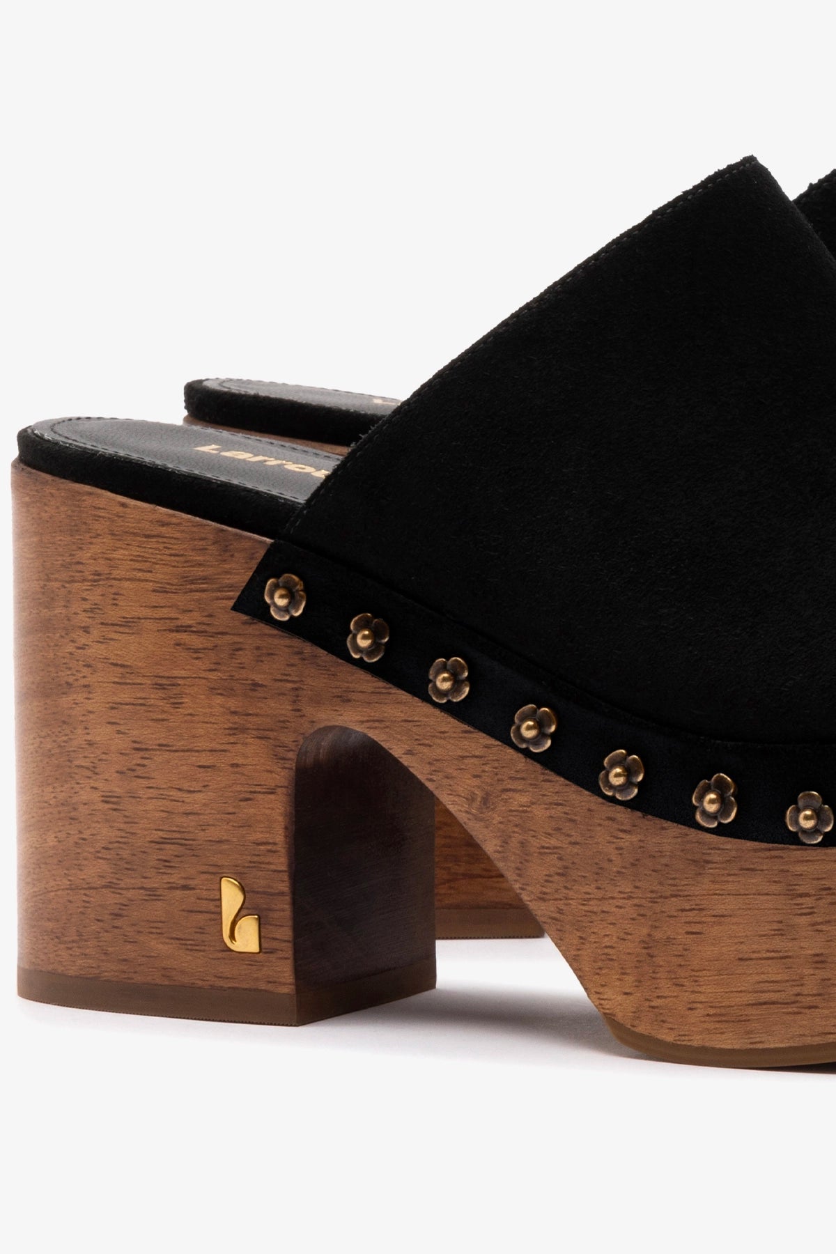 Larroude Miso Wooden Platform Clog In Black Suede